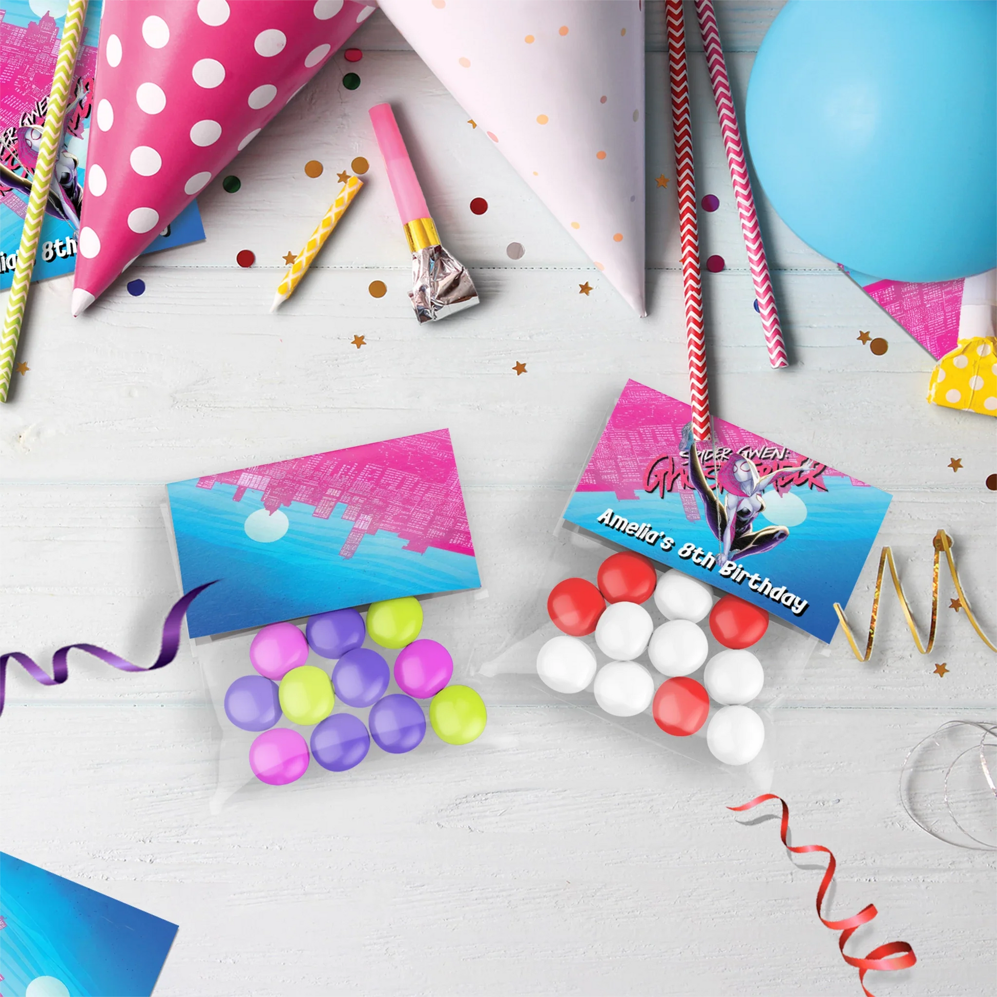 Spider-Gwen Birthday Decorations, Ghost Spider Party Supplies, Gwen Stacy Themed, Spider Woman Digital Template, Editable Spider-Woman Image SVG PNG