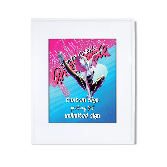 Spider-Woman custom sign with large character artwork and web accents on poster-style background