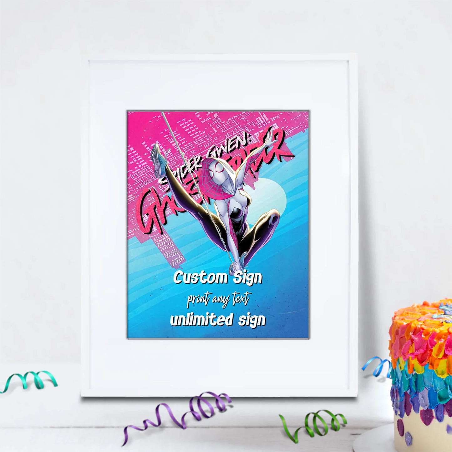 Spider-Gwen Birthday Decorations, Ghost Spider Party Supplies, Gwen Stacy Themed, Spider Woman Digital Template, Editable Spider-Woman Image SVG PNG