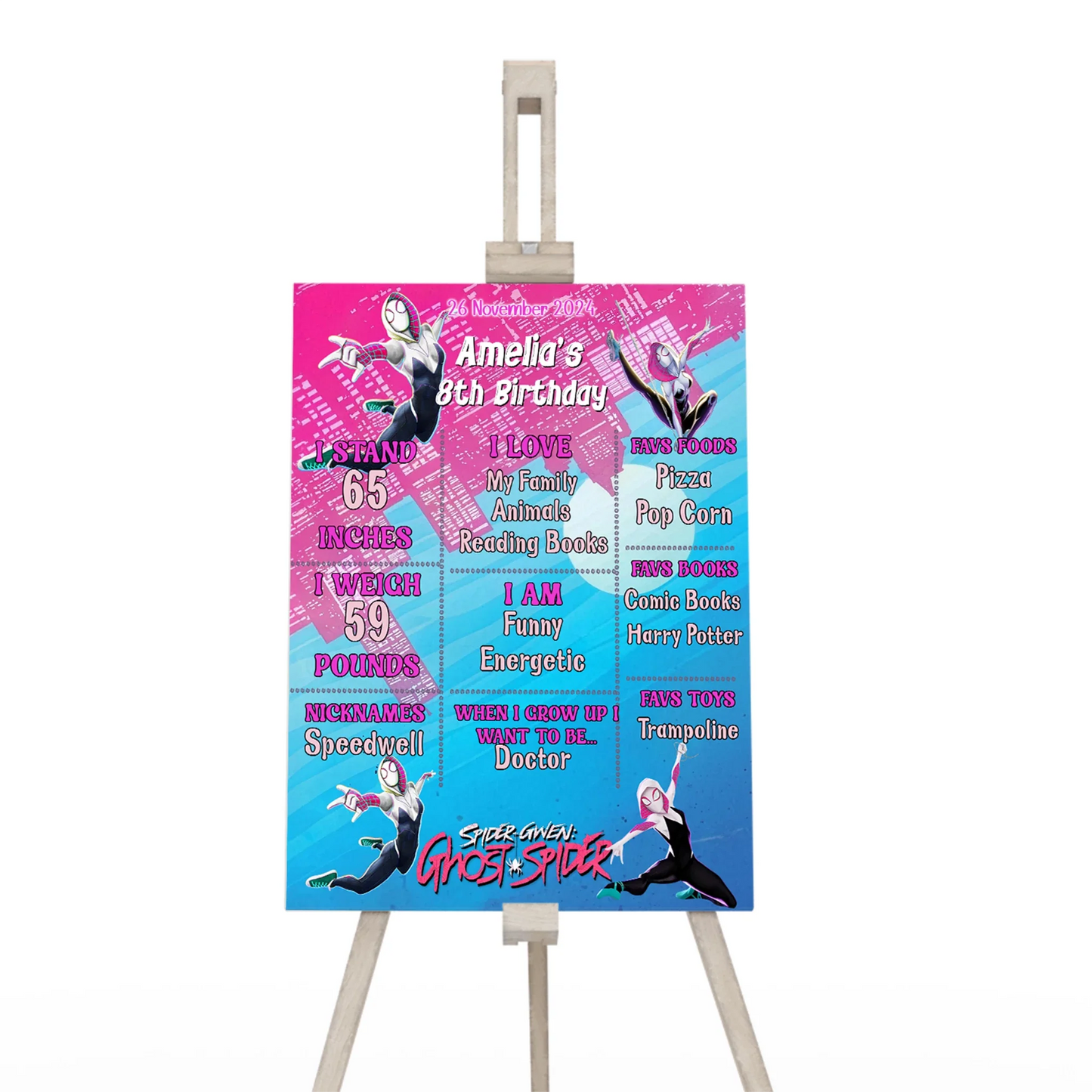 Spider-Woman milestone poster with comic-style layout and web graphics in red and blue