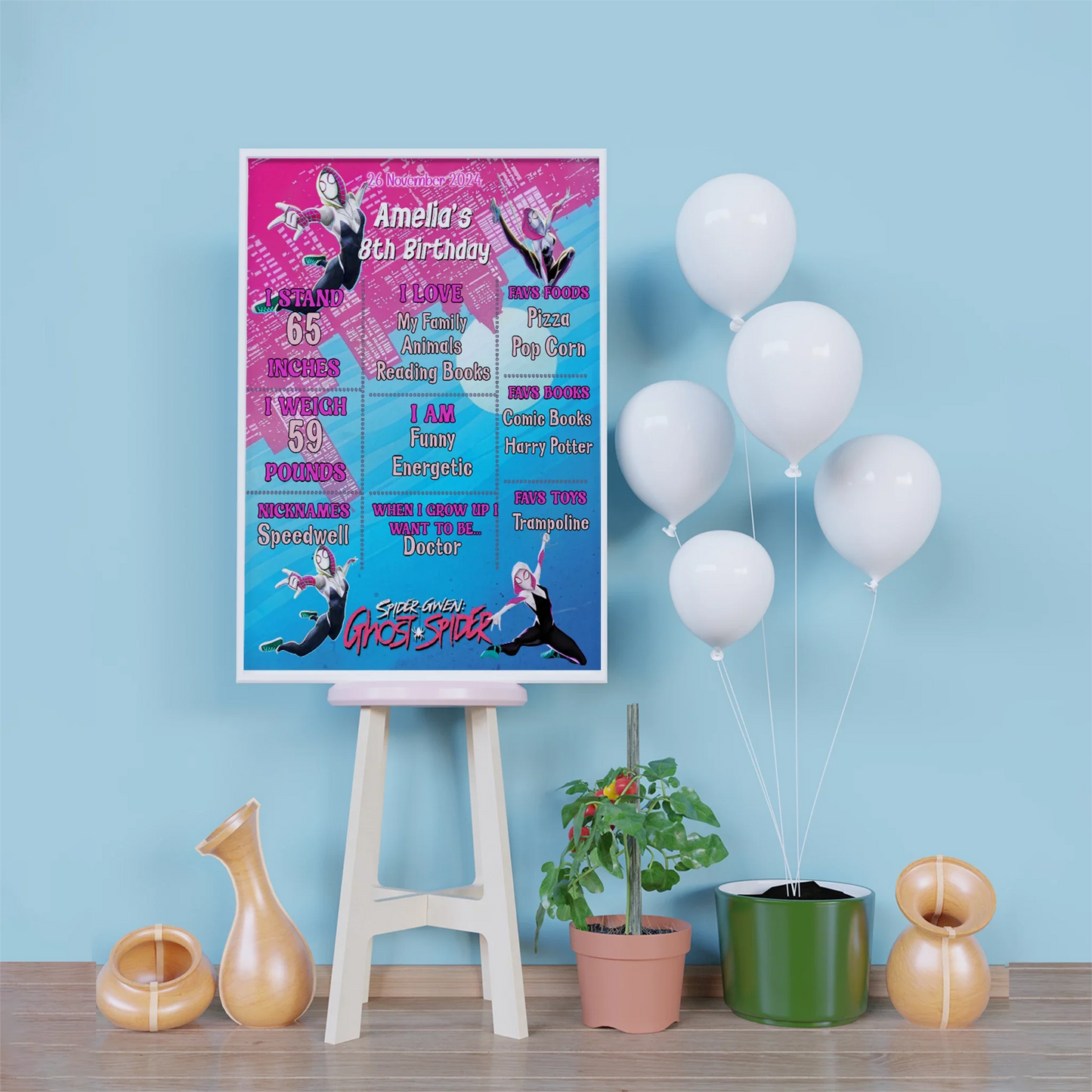 Spider-Gwen Birthday Decorations, Ghost Spider Party Supplies, Gwen Stacy Themed, Spider Woman Digital Template, Editable Spider-Woman Image SVG PNG