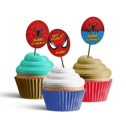 Spiderman Personalized Cupcake Toppers with custom name and Spiderman design