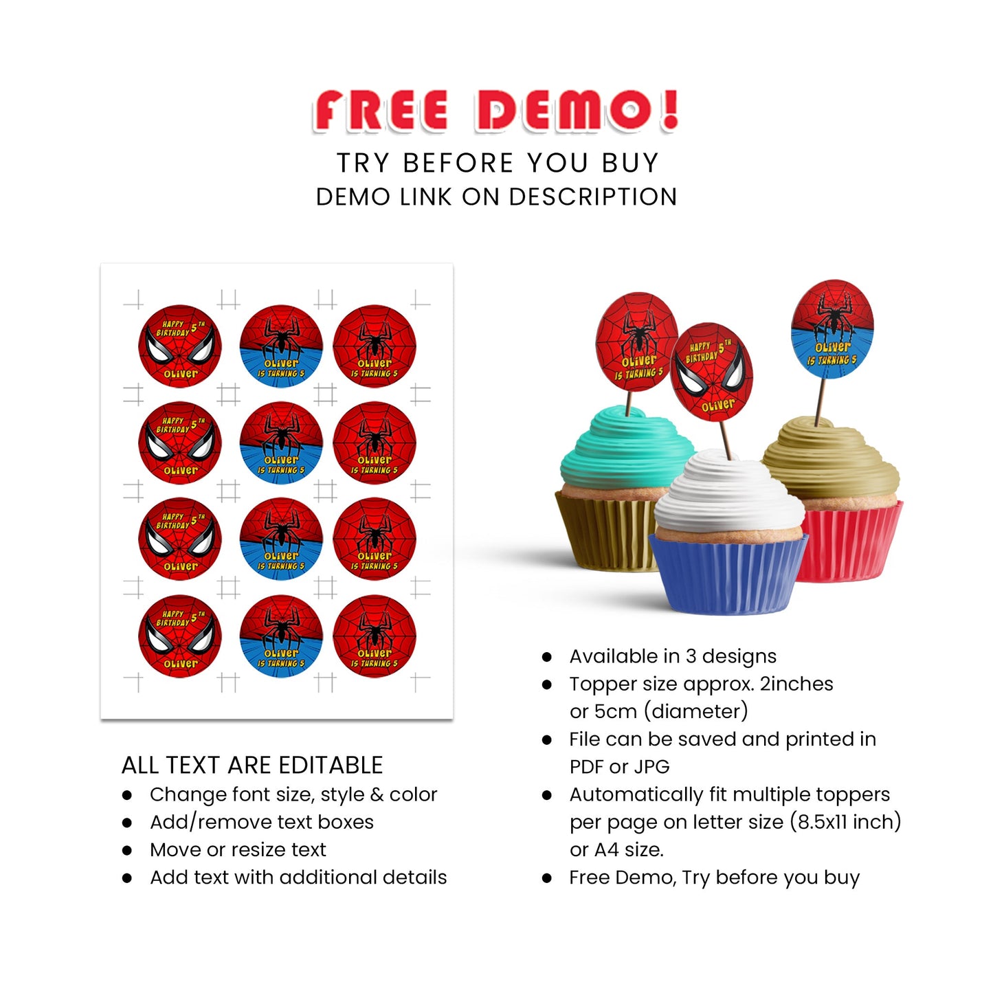 Spiderman Personalized Cupcake Toppers