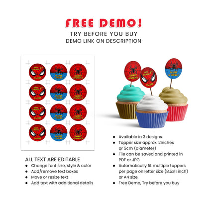 Spiderman Personalized Cupcake Toppers