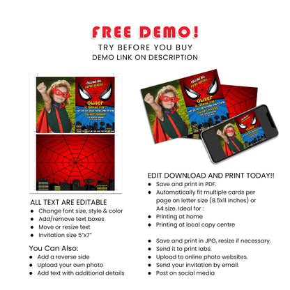 Spiderman Personalized Photo Card Invitations