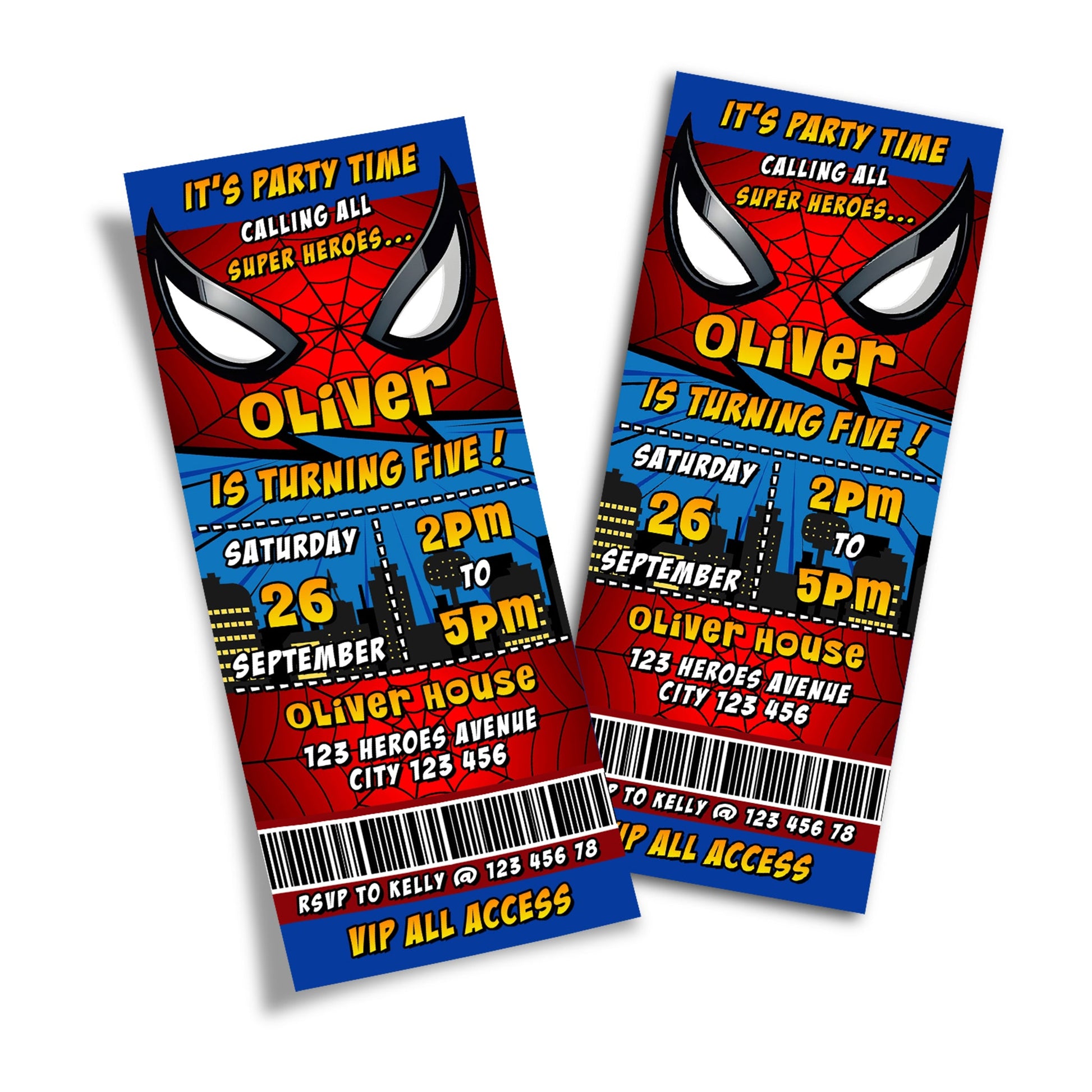 Spiderman Personalized Birthday Ticket Invitations with unique Spiderman theme