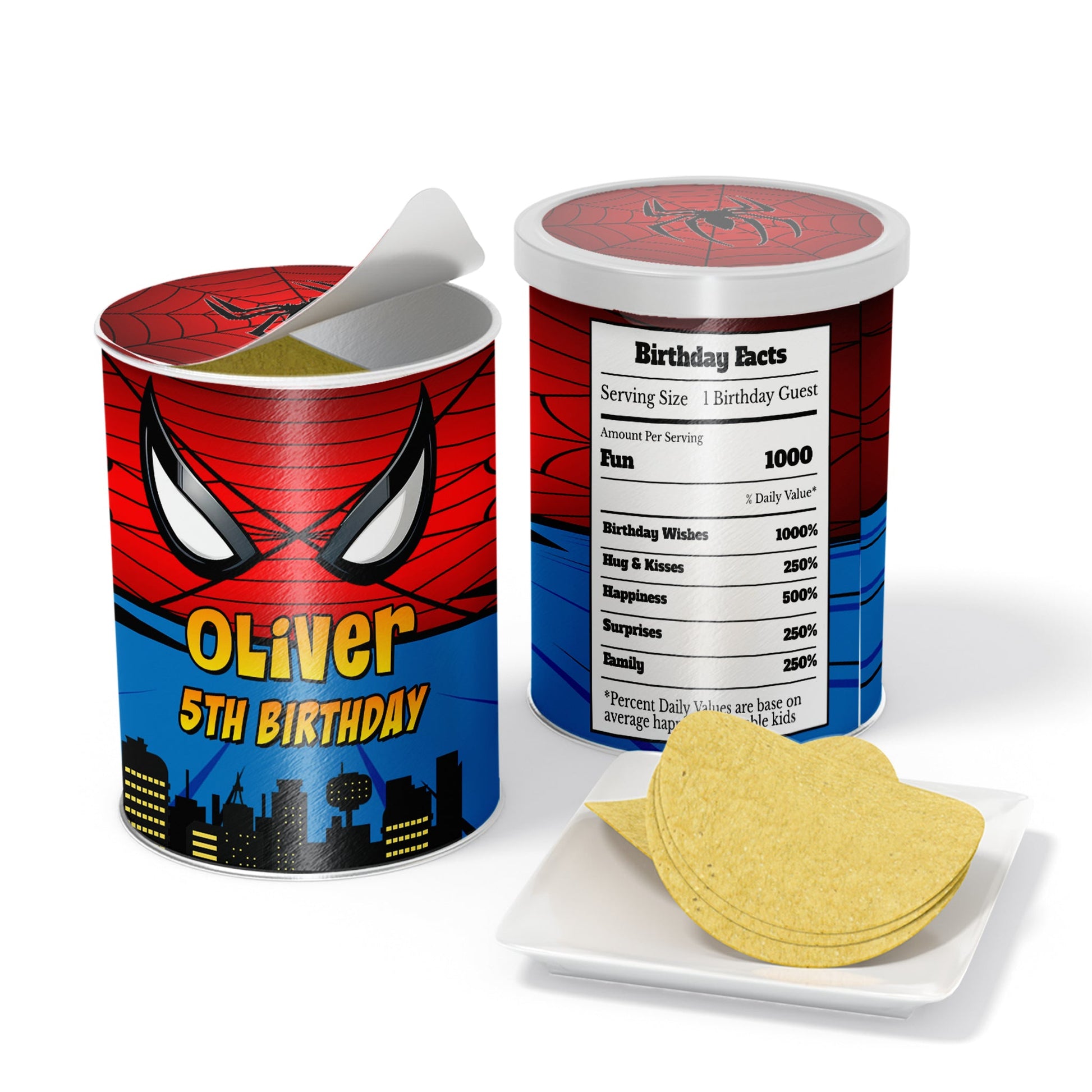 Spiderman Personalized Small Pringles Label for party snacks and favors