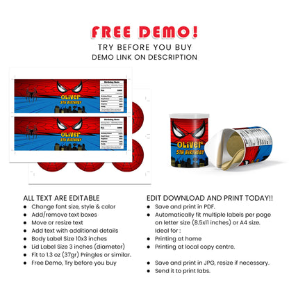 Spiderman Personalized Small Pringles Label