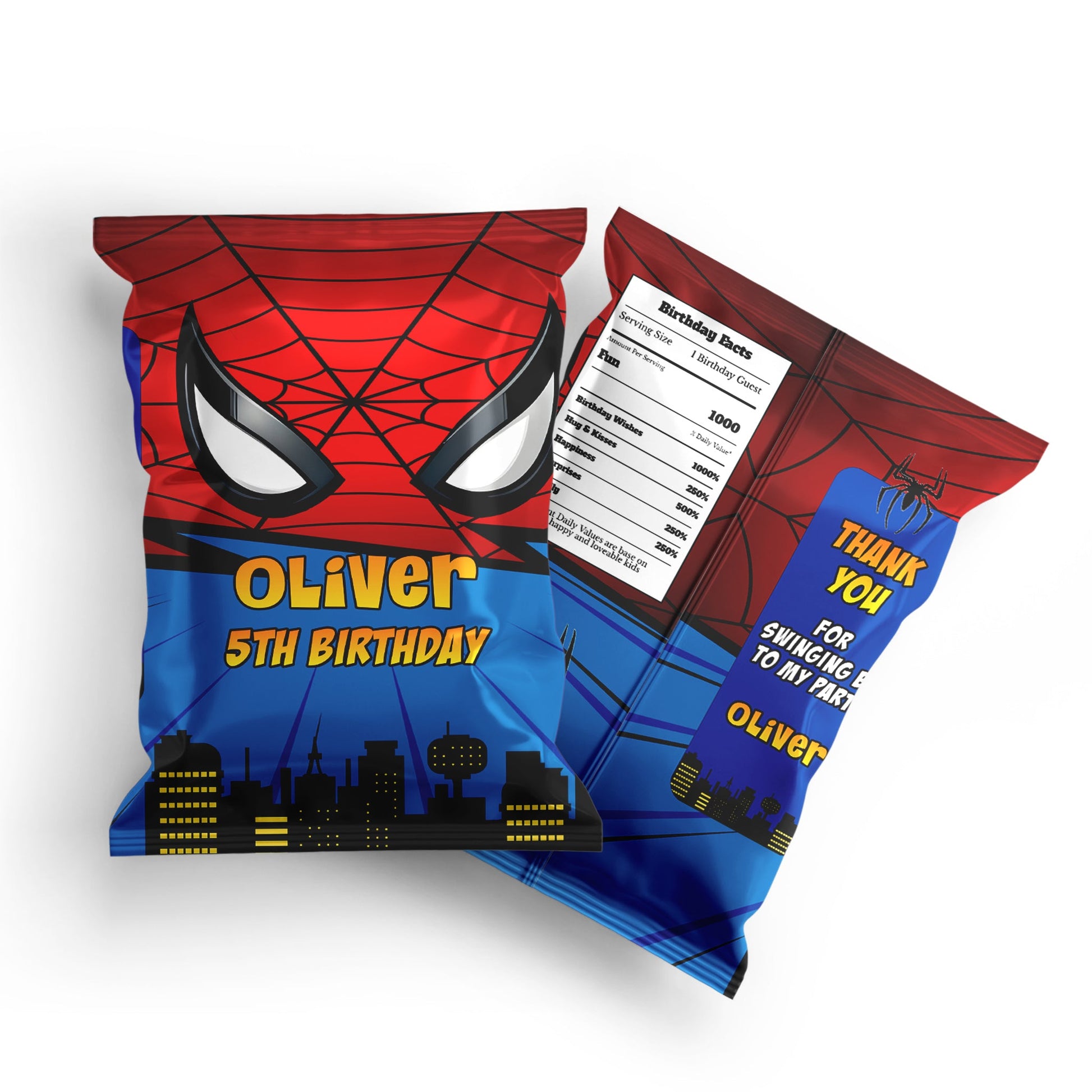 Spiderman Personalized Chips Bag Label for themed snack packaging