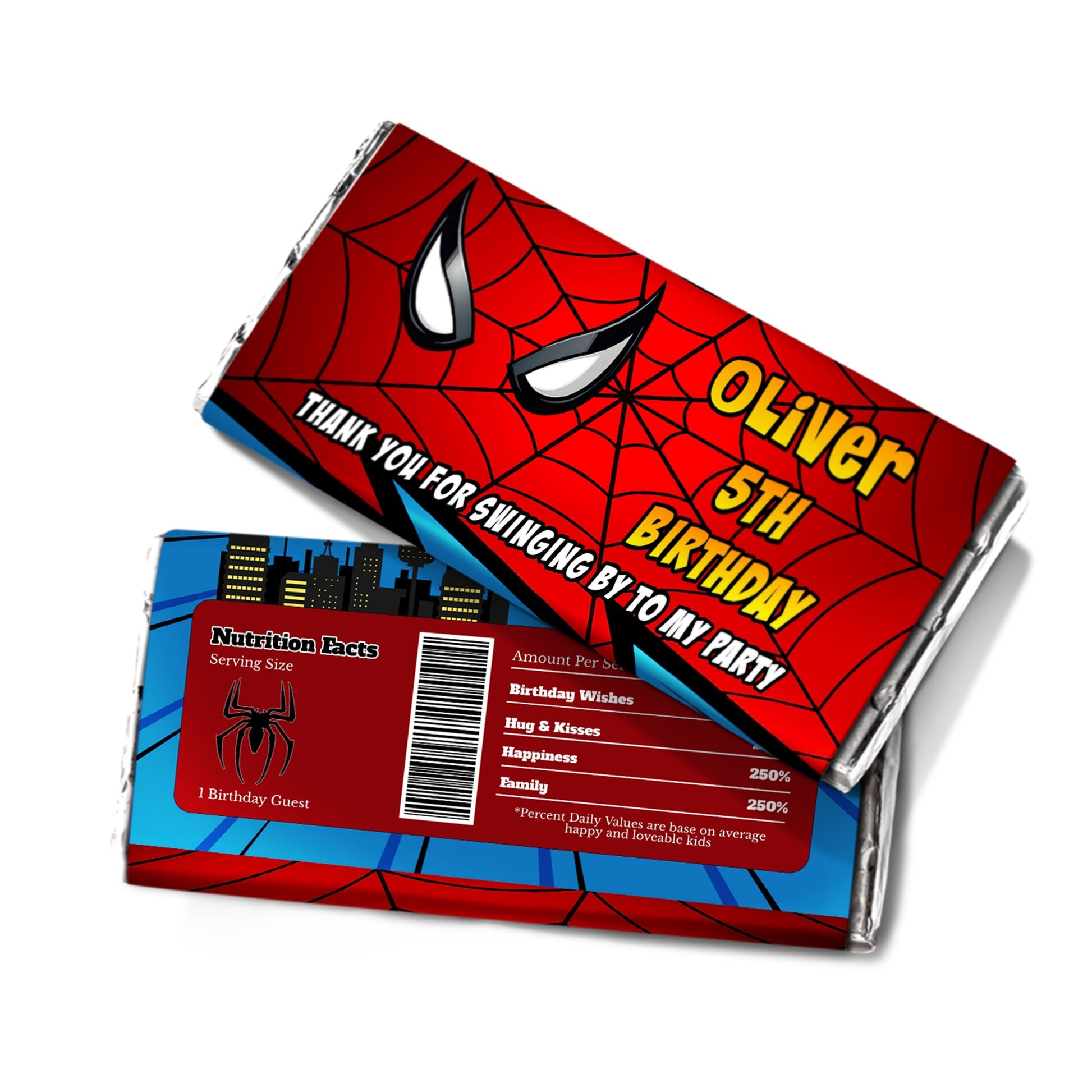 Spiderman Personalized Chocolate Label for custom Spiderman-themed candy bars