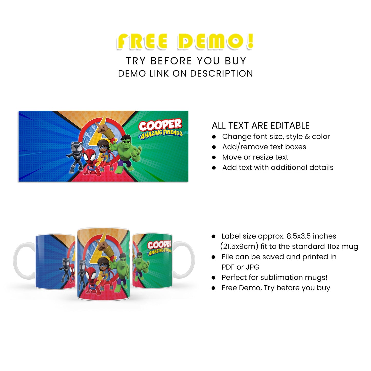 Spidey and His Amazing Friends Sublimation Mug - Customizable Party Favors