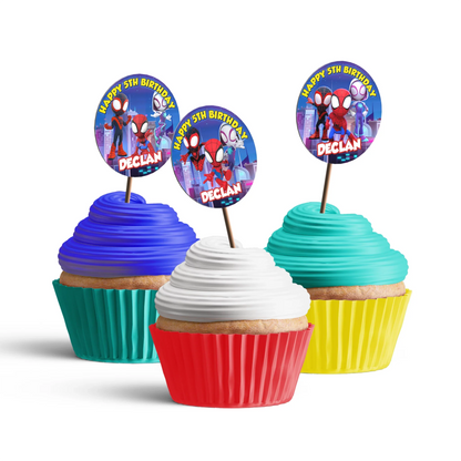 Spidey and His Amazing Friends Personalized Cupcakes Toppers