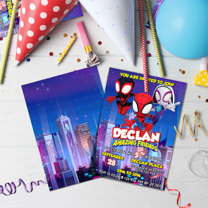 Spidey Preschool Movies Birthday Decorations, Spidey, Spin, Ghost Spider Party Supplies, Marvel Superhero Themed, Spider-Man Digital Template, Editable Spidey and His Amazing Friends Image SVG PNG