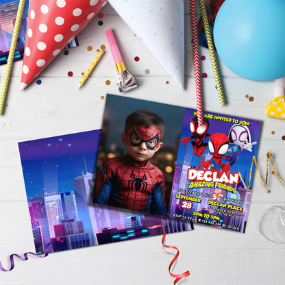 Spidey Preschool Movies Birthday Decorations, Spidey, Spin, Ghost Spider Party Supplies, Marvel Superhero Themed, Spider-Man Digital Template, Editable Spidey and His Amazing Friends Image SVG PNG