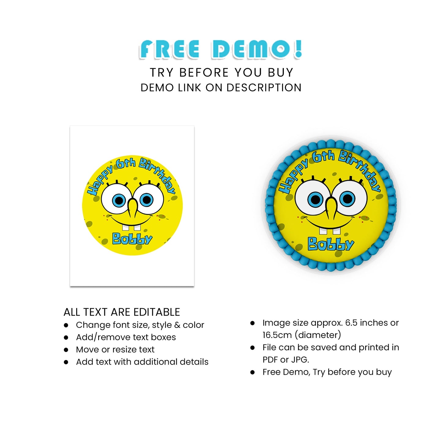 Make Your Cake Stand Out with Spongebob Personalized Edible Sheet Cake Images - Round