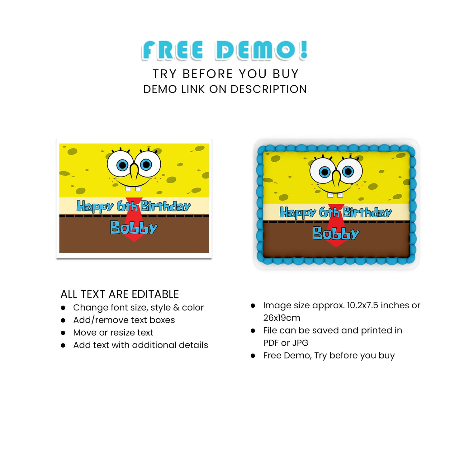 Enhance Your Cake Design with Spongebob Personalized Edible Sheet Cake Images - Rectangle