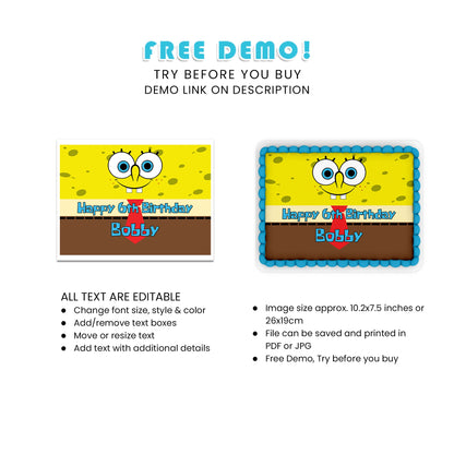 Enhance Your Cake Design with Spongebob Personalized Edible Sheet Cake Images - Rectangle