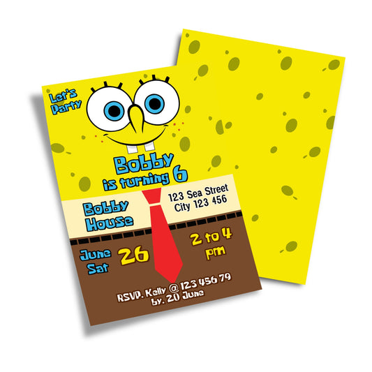 Spongebob themed personalized birthday card invitations