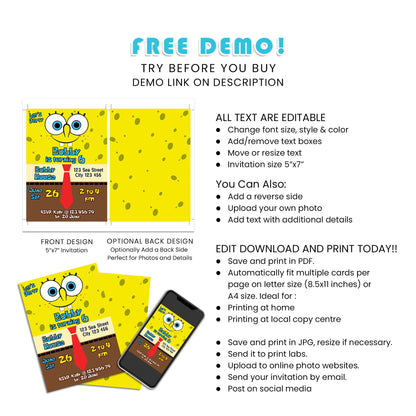 Invite Your Guests in Style with Spongebob Personalized Birthday Card Invitations