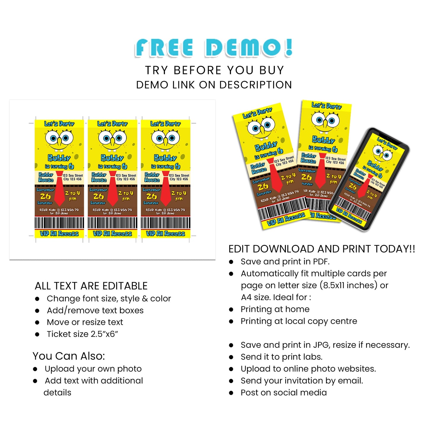 Create Excitement for Your Party with Spongebob Personalized Birthday Ticket Invitations