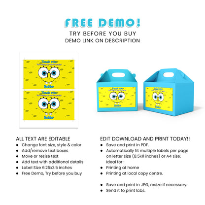 Make Your Treat Boxes Stand Out with Spongebob Treat Box Label