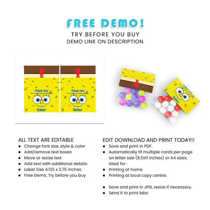 Enhance Your Treat Bags with Spongebob Treat Bag Topper Label