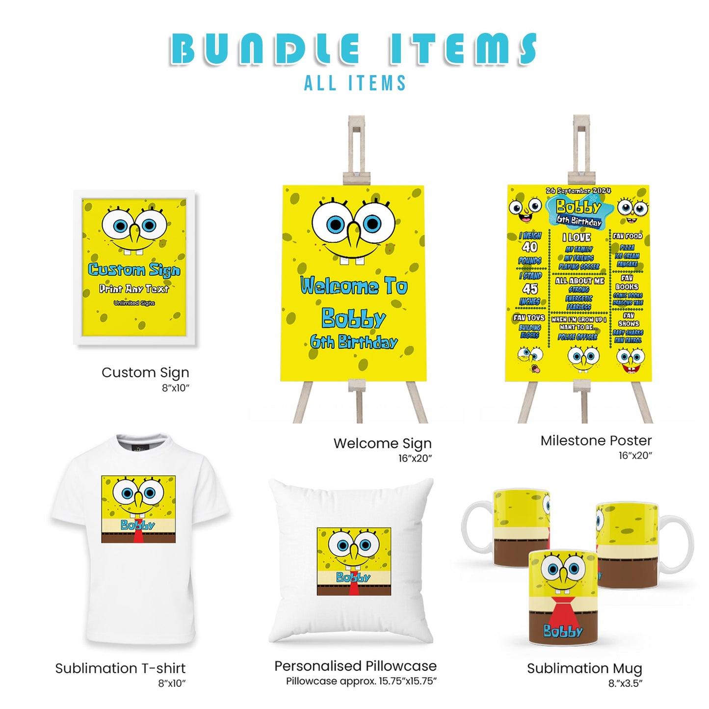 SpongeBob Personalized Digital Template Party Pack Bundle - Custom Invitations & Decorations