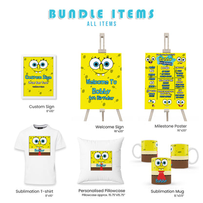 SpongeBob Personalized Digital Template Party Pack Bundle - Custom Invitations & Decorations