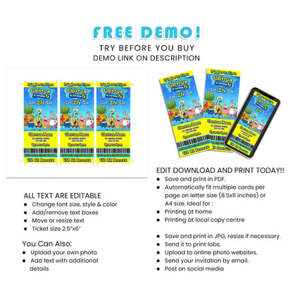 Create Excitement for Your Party with Spongebob Personalized Birthday Ticket Invitations