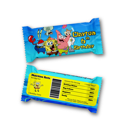 Spongebob themed Rice Krispies treats and candy bar labels