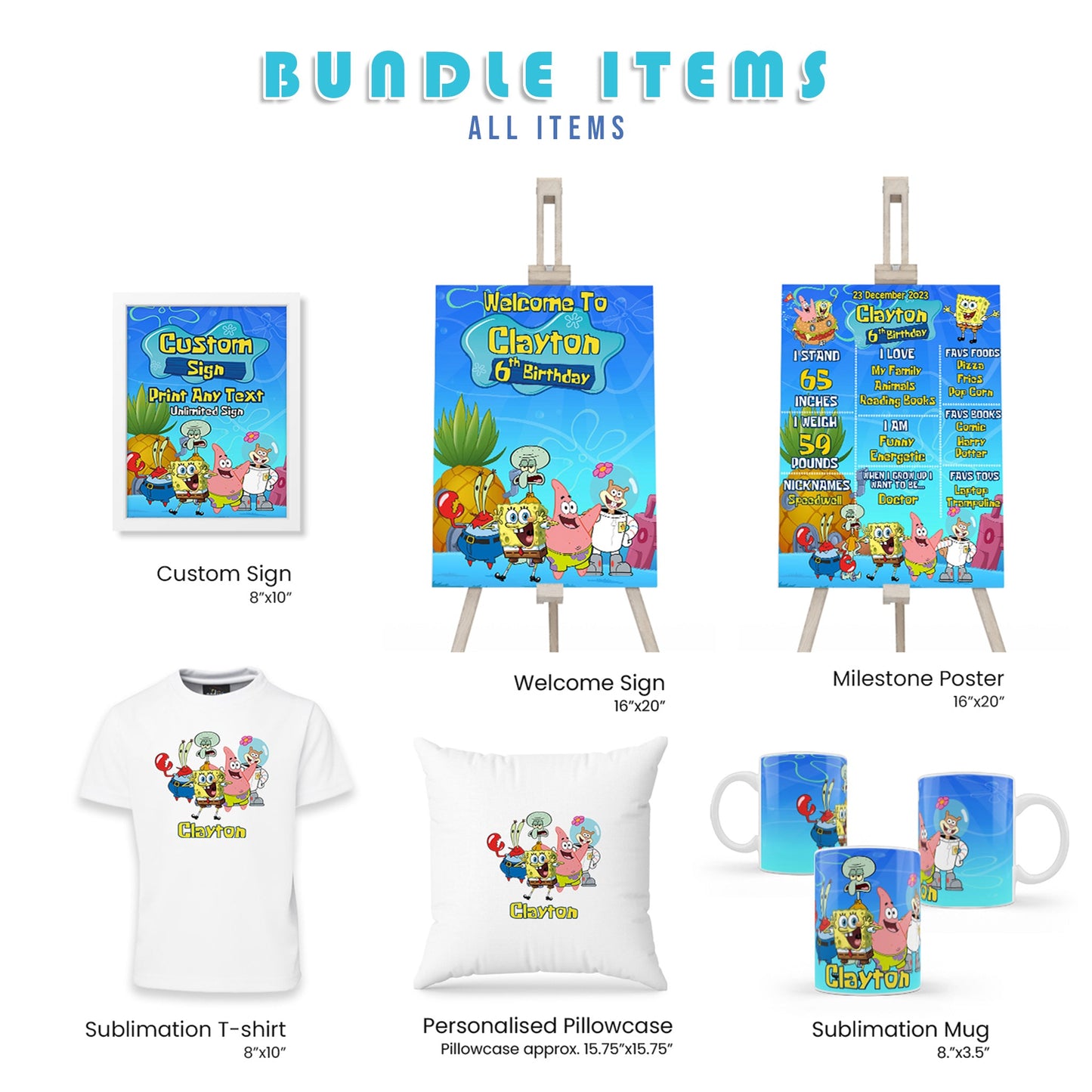 SpongeBob Personalized Digital Template Party Pack Bundle - Custom Invitations & Decorations