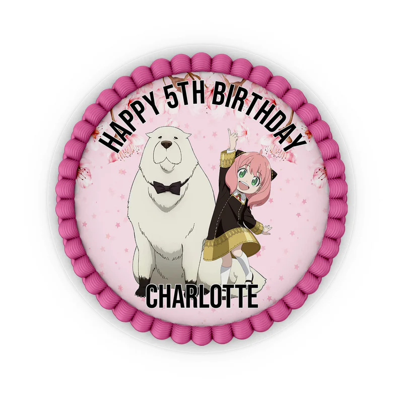 Spy X Family personalized edible icing cake images with circular anime character portraits on a white background