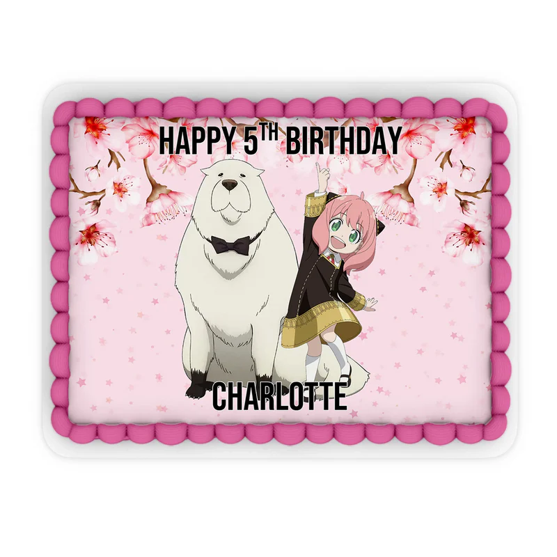 Spy X Family personalized edible sheet cake images featuring large rectangular custom graphics for birthday cakes