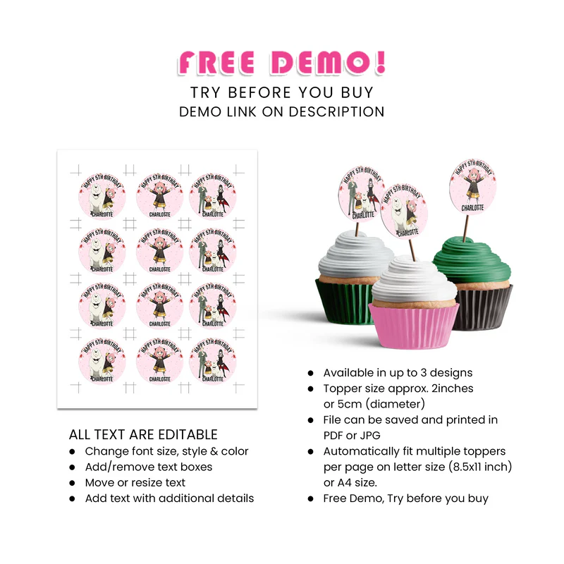 Buy Spy X Family Personalized Cupcake Toppers - Custom Party Decor