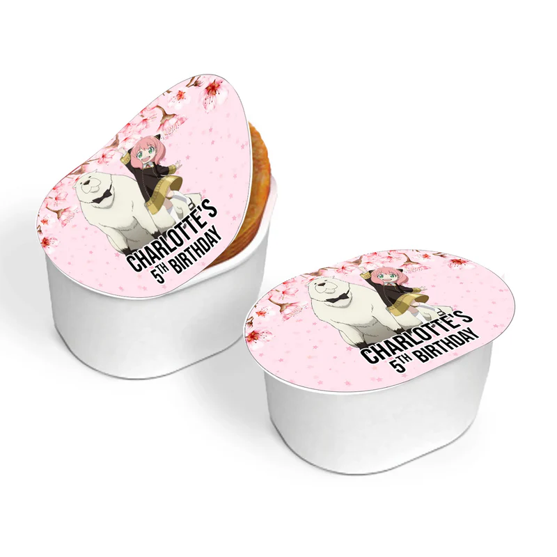 Spy X Family mini pringles label with custom name and spy theme graphics for small snack containers on white
