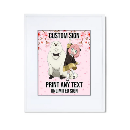 Spy X Family custom sign featuring a personalized message and large spy theme illustration for party wall decor