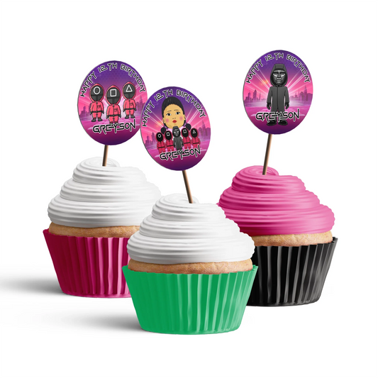 Squid Game personalized cupcake toppers for themed party treats