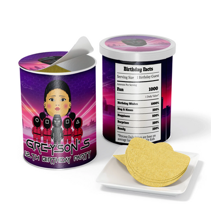 Squid Game small Pringles labels with custom designs for themed snacks