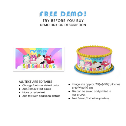 Squishmallows Edible Cake Strips Personalized