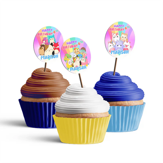 Squishmallows personalized cupcake toppers, set of twelve.1