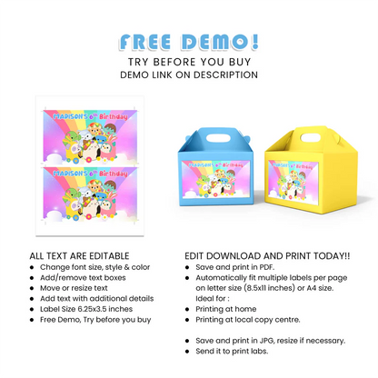 Squishmallows Treat Box Labels