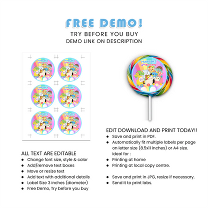 Squishmallows Lollipop Labels