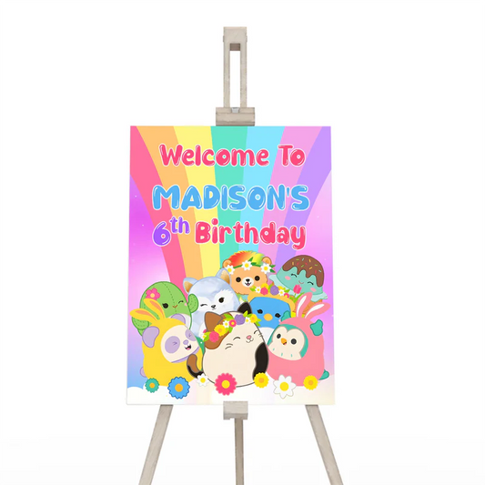 Squishmallows welcome sign, party entrance decor.