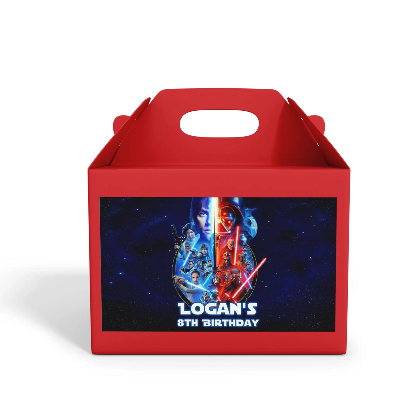 Star Wars Treat Box Label featuring your child's name and Star Wars theme for personalized party favors