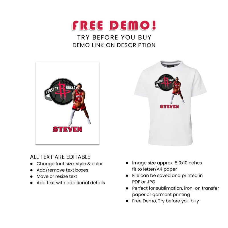 Steven Adams sublimation t-shirt with team-style design and name option