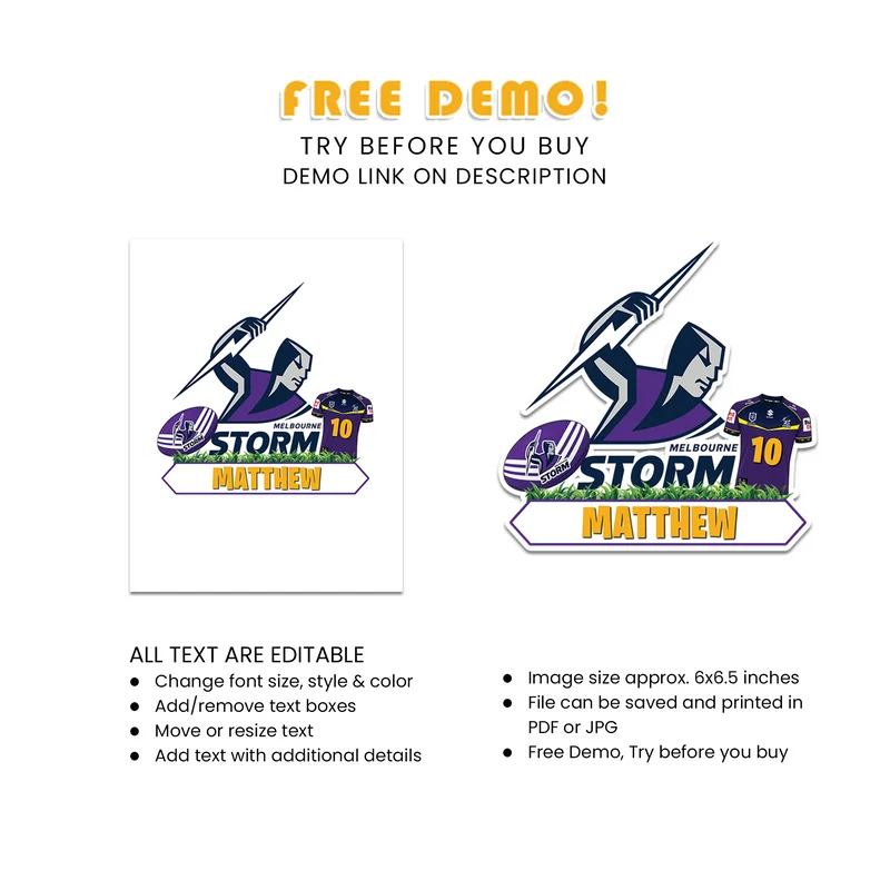 Melbourne Storm Personalized Cake Toppers Printable Digital Download