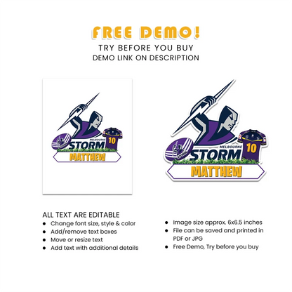 Melbourne Storm Personalized Cake Toppers Printable Digital Download