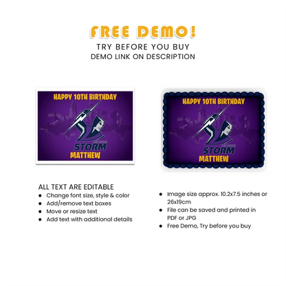 Melbourne Storm Personalized Icing Sheet Cake Topper Images Digital Download