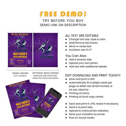 Melbourne Storm Personalized Birthday Card Invitations Printable Digital Download