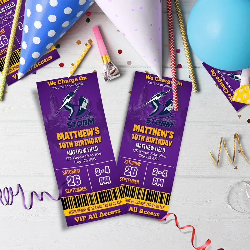NRL Storm Birthday Decorations, NRL Rugby Party Supplies, Melbourne Storm Themed, Rugby Storm Digital Template, Editable Melbourne Storm Image SVG PNG